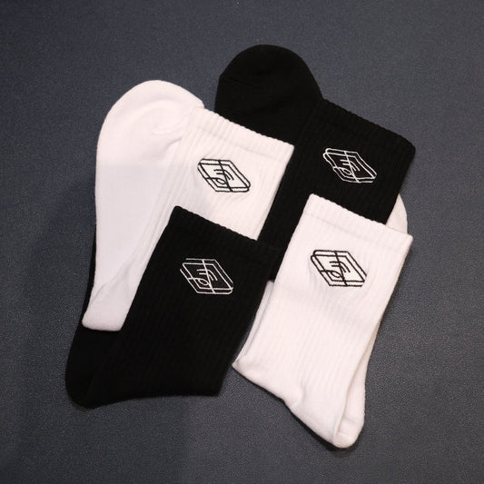 黑-刺繡毛巾底襪